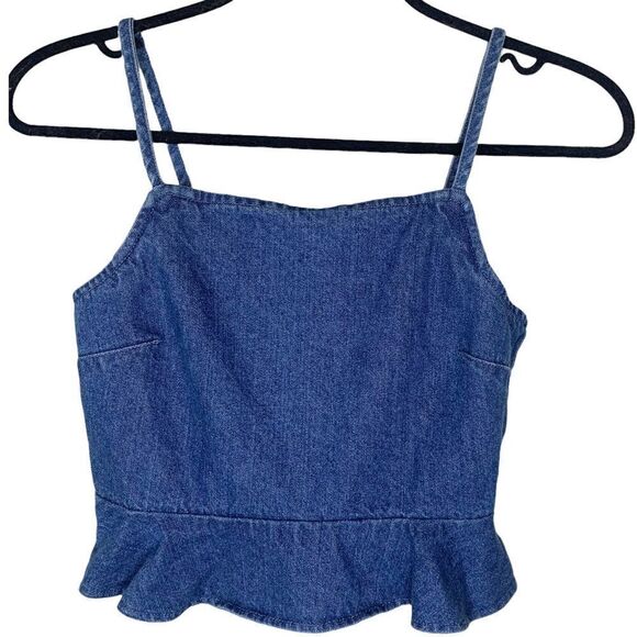 𝅺american Eagle Denim Peplum Crop Top - Picture 2 of 8